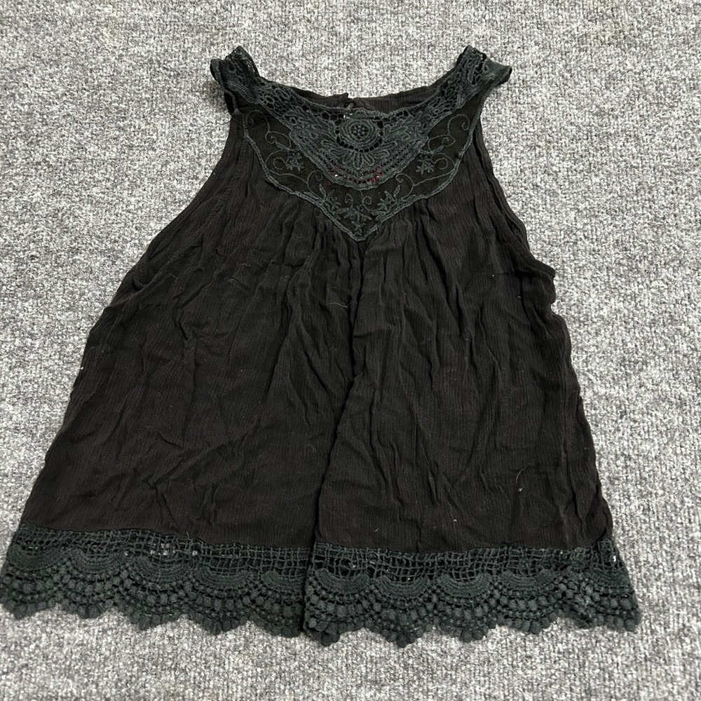 Panhandle Slim Tank Top Womens Size S Black Crochet Lace Trim Boho Sleeveless